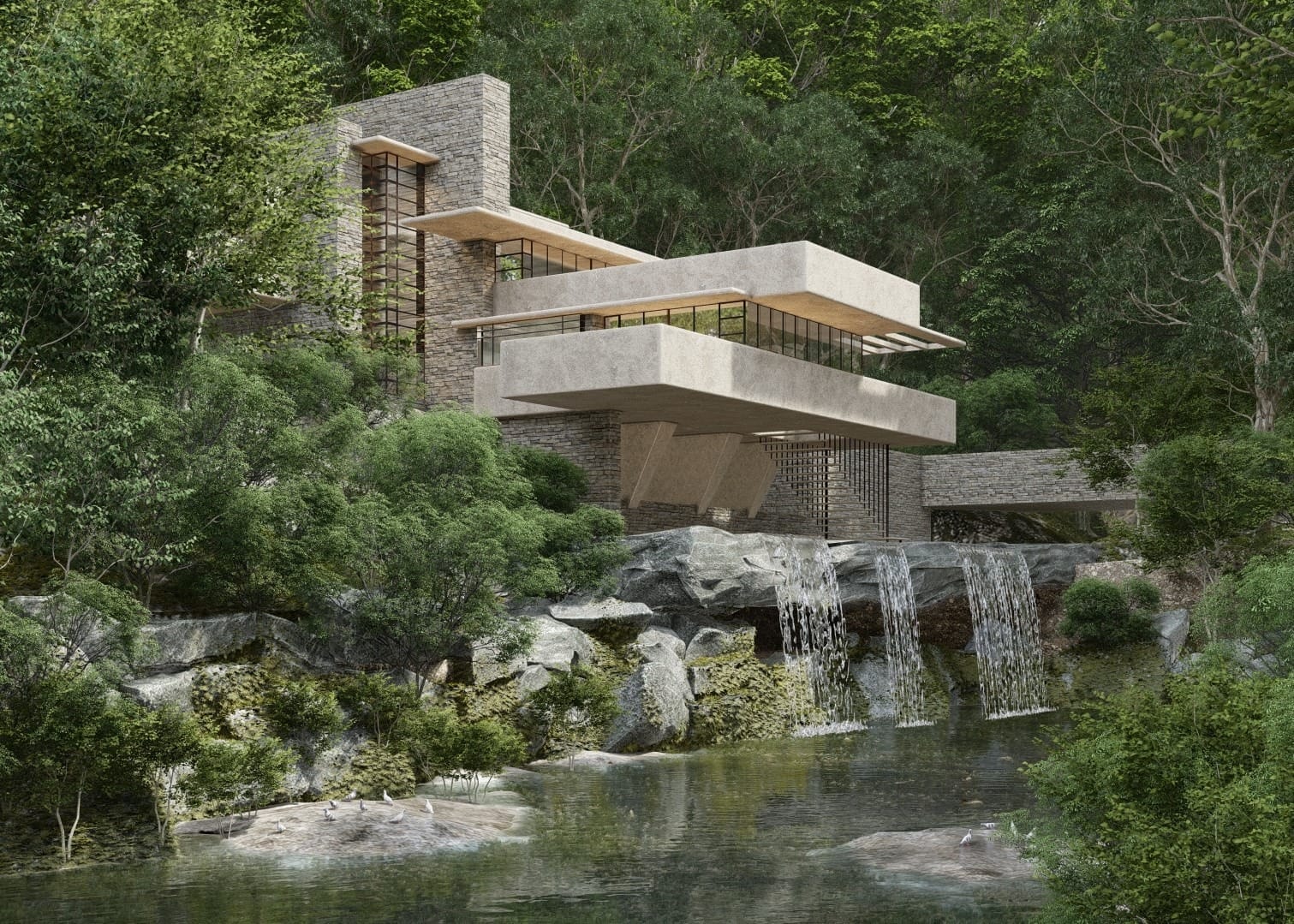 Practice Fallingwater, rendered in Lumion 10 by Fahmi Aliyudin Khairi.